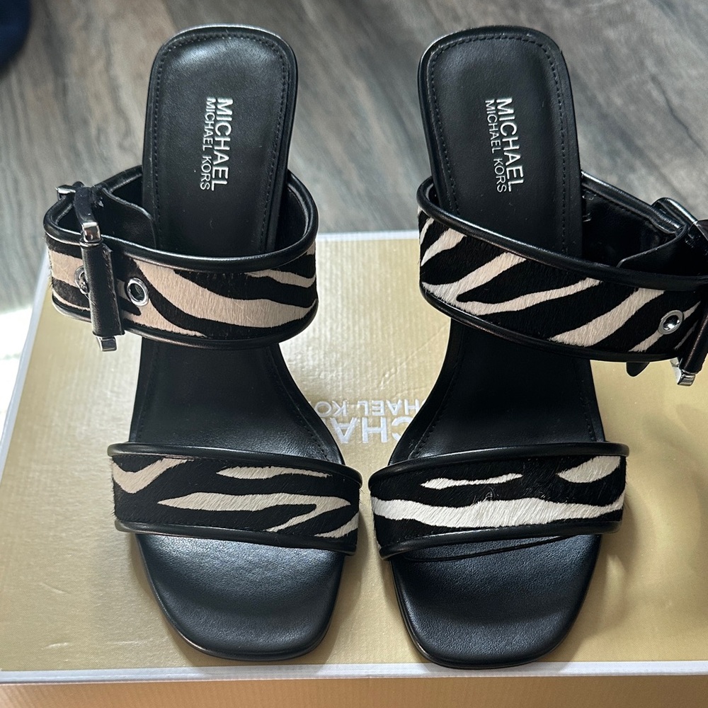 Michael Kors Colby Zebra Print Calf Hair Sandal